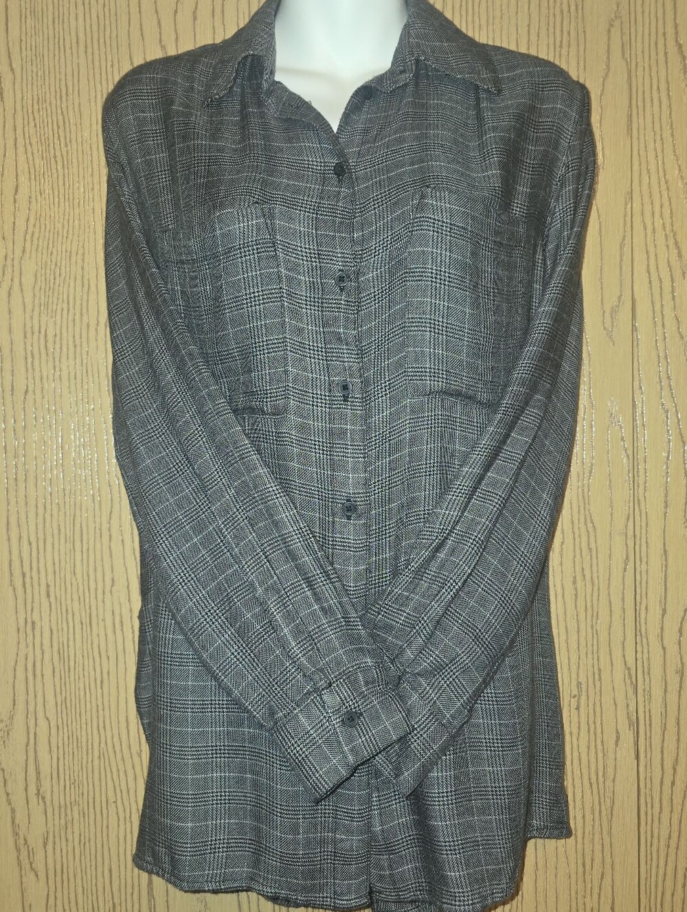 A New Day Grey Plaid Button-Up Shirt XS NWT